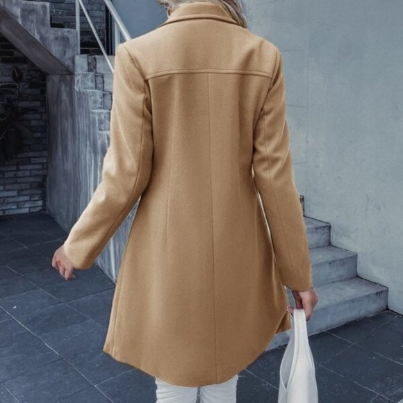 Classic tan button double breast trench pea coat - Picture 6 of 6